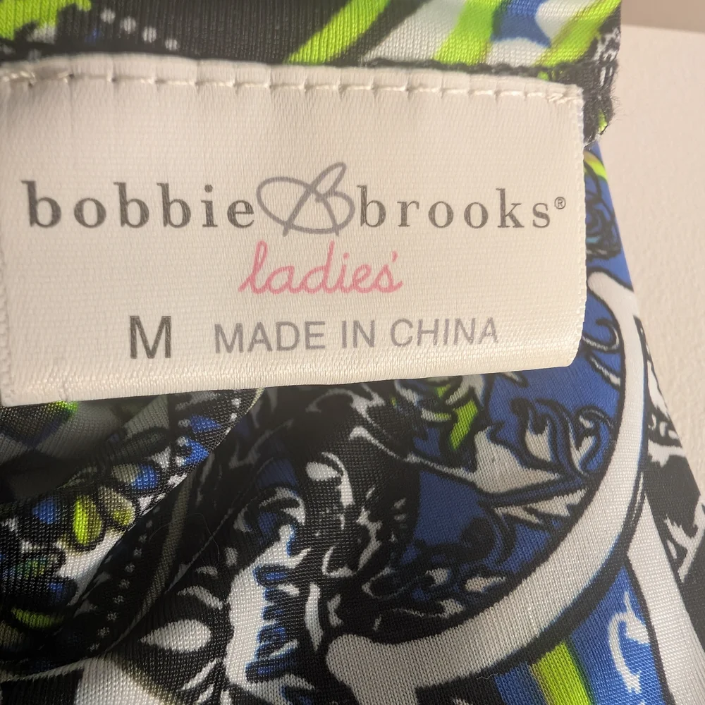 Bobbie Brooks Size M Palazzo Wide Leg Pants in Blue and Green Pattern - Picture 3 of 7